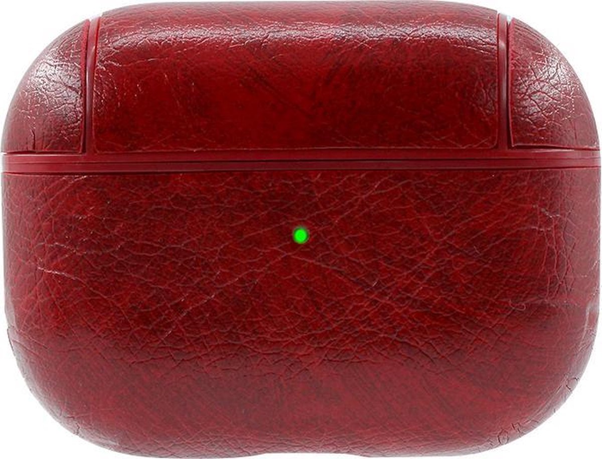 Apple Airpods Pro Lederlook Case - Leer - Hardcase - Sleutelhanger - Kunstleer - Apple Airpods - Rood