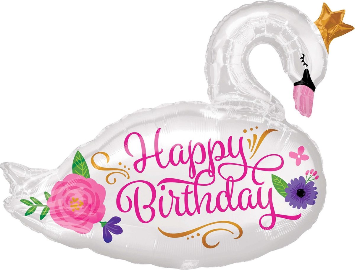 Aluminium happy birthday zwaan ballon - Feestdecoratievoorwerp