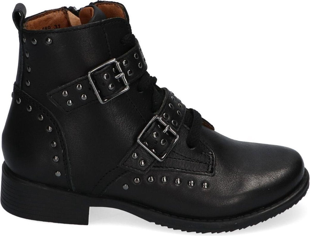 Braqeez Emma East Meisjes Biker Boots - Zwart - Leer - Ritssluiting