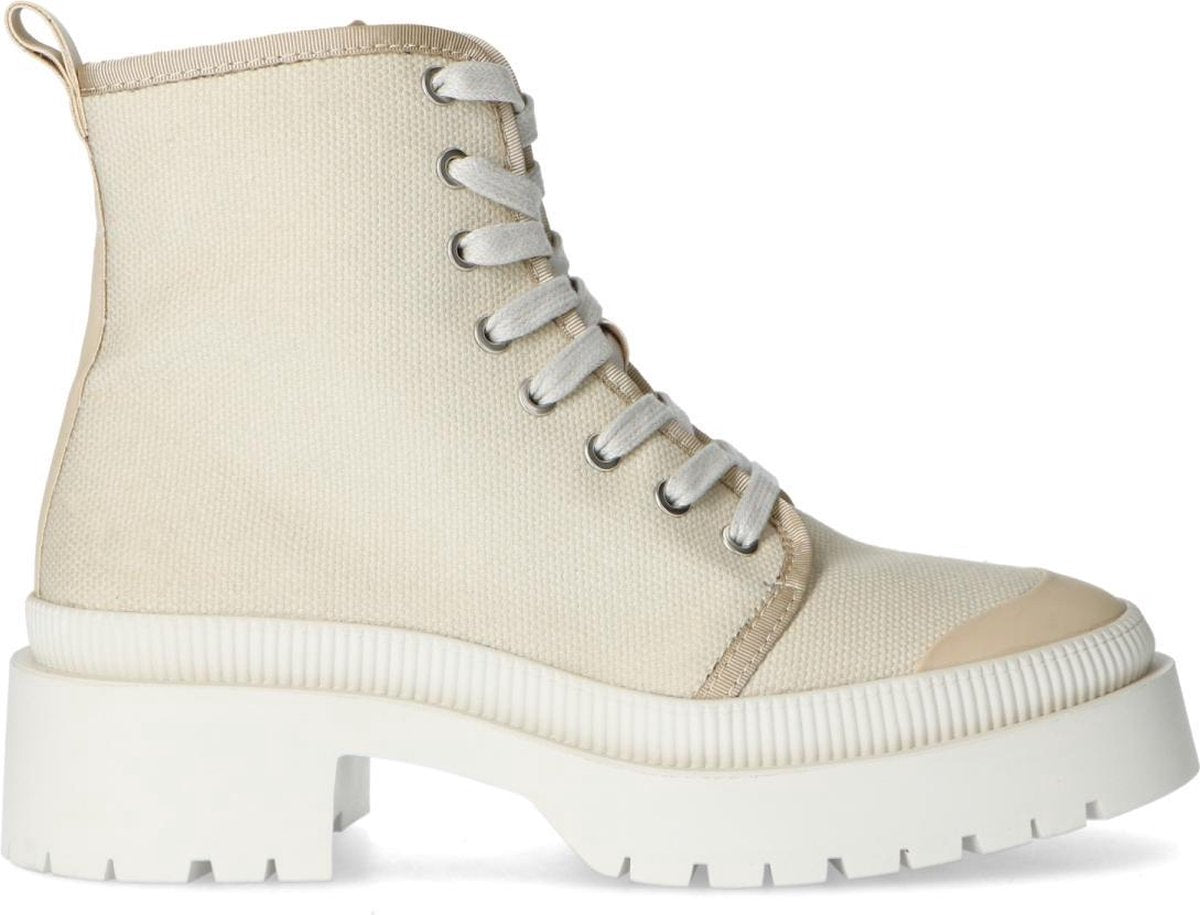 Sacha - Dames - Beige canvas veterboots met blokhak - Maat 38