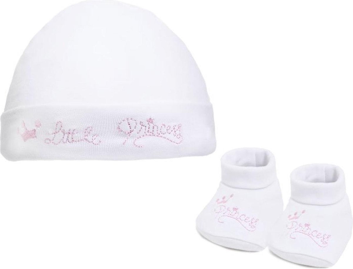 Baby muts met slofjes |Tekst Princess| kleur wit maat 0-3 maanden|Bonnet bébé avec chaussons Text Princesse couleur blanc taille 0-3 mois