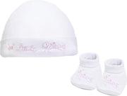 Baby muts met slofjes |Tekst Princess| kleur wit maat 0-3 maanden|Bonnet bébé avec chaussons Text Princesse couleur blanc taille 0-3 mois