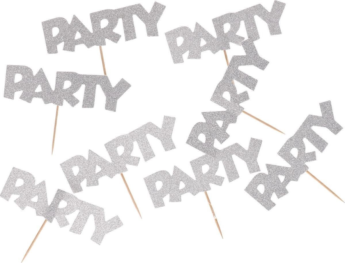 Cocktailprikkers party zilver glitter 8 stuks
