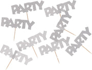 Cocktailprikkers party zilver glitter 8 stuks