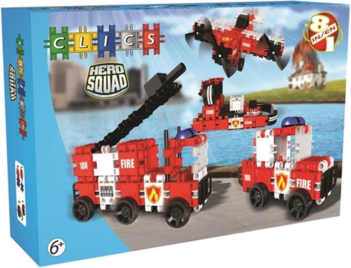 Clics Hero Squad Brandweer Box 8 in 1 - Constructie blokken