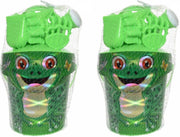 2x stuks strandemmer/zandbak speelset groen voor kinderen 19 cm - incl gieter - schep - hark - zandvormpjes
