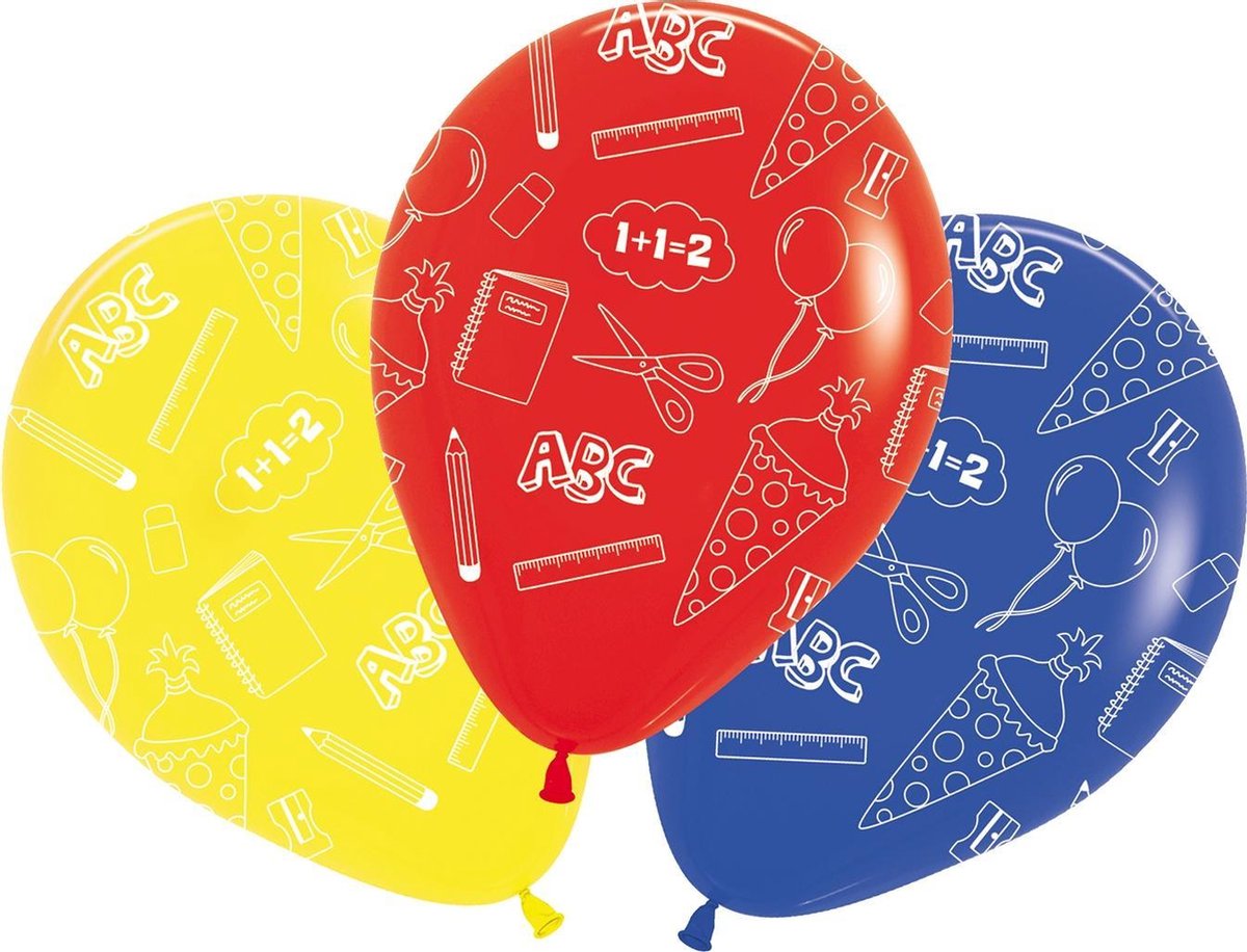 Tib Ballonnen School 30 Cm Latex Geel/rood/blauw 5 Stuks