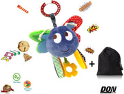 Ebei-Eya - Baby Zachte Pluche Rammelaar Kinderwagen Knuffel + Bijtring – Bij Ontwerp – Met Plastic en handbellen geluiden / Baby Speelgoed / Leuk Jongen en Meisje Kraamcadeau / Babyshower Cadeau – 0 tot 1 jaar / Babyknuffel + GRATIS Handige opbergtas