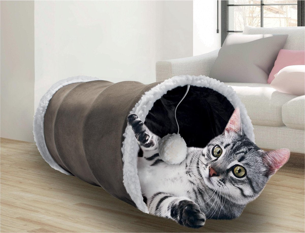 Tunnel kat pluche ritsel bruin 50cm
