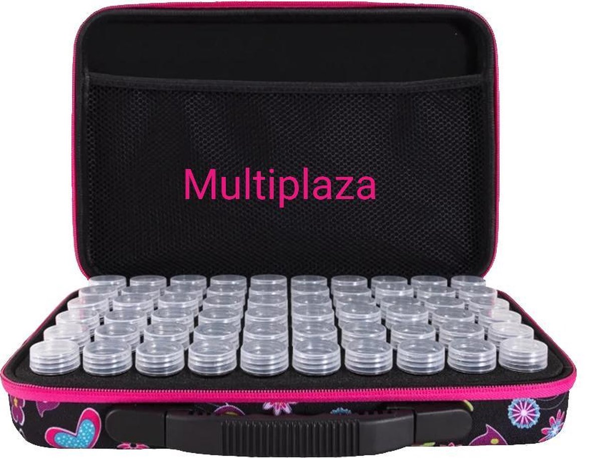 Luxe Sorteerkoffer "Multiplaza"  met 60 potjes ROZE met vlinders design - diamond painting - hobby - opbergkoffer- opberg - organizer - knutselen - creatief - kralen