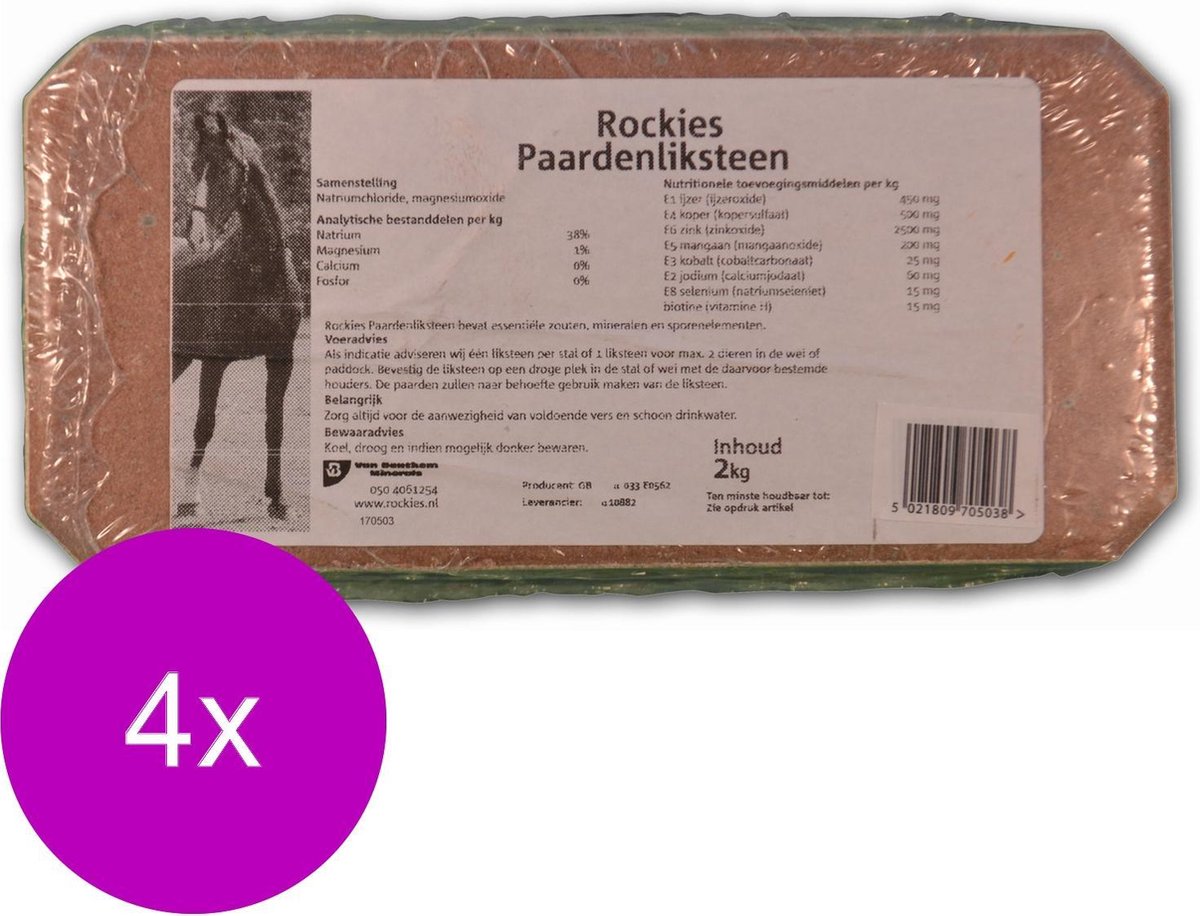 Rockies Liksteen Paard Naturel - Voedingssupplement - 4 x 2 kg