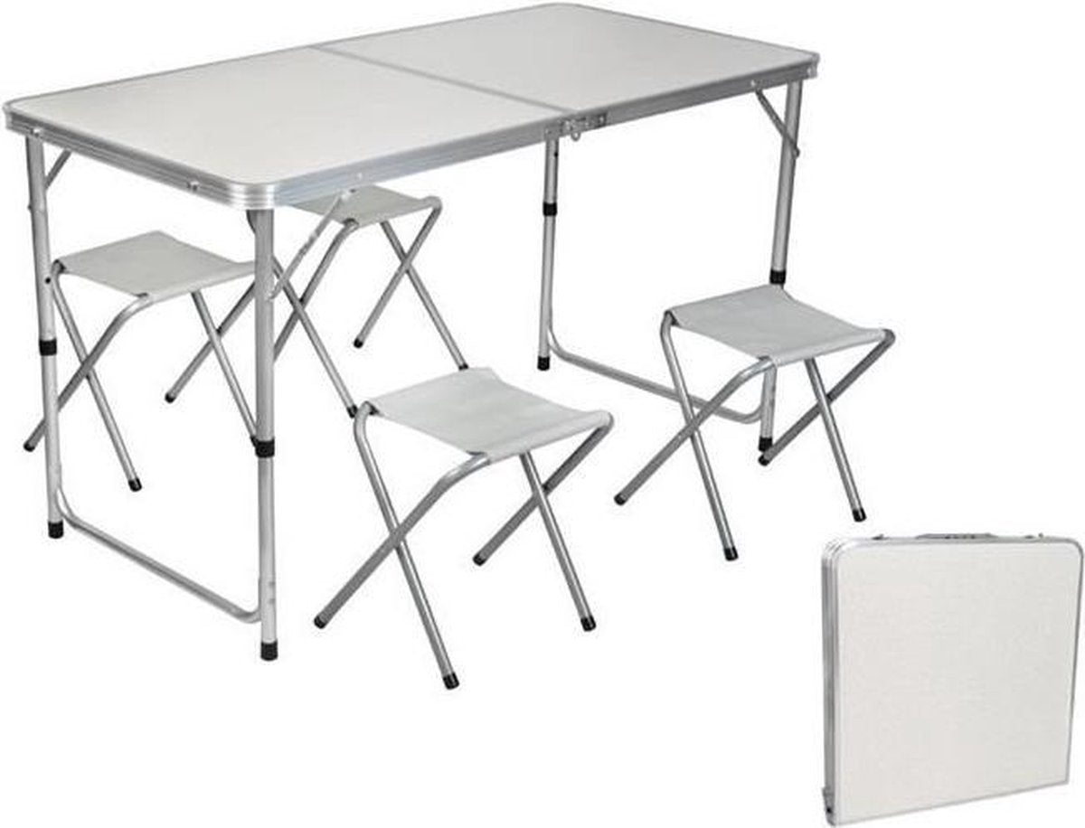Opvouwbare Picknicktafel / Campingtafel set. Tafel met 4 krukjes. Inklapbaar
