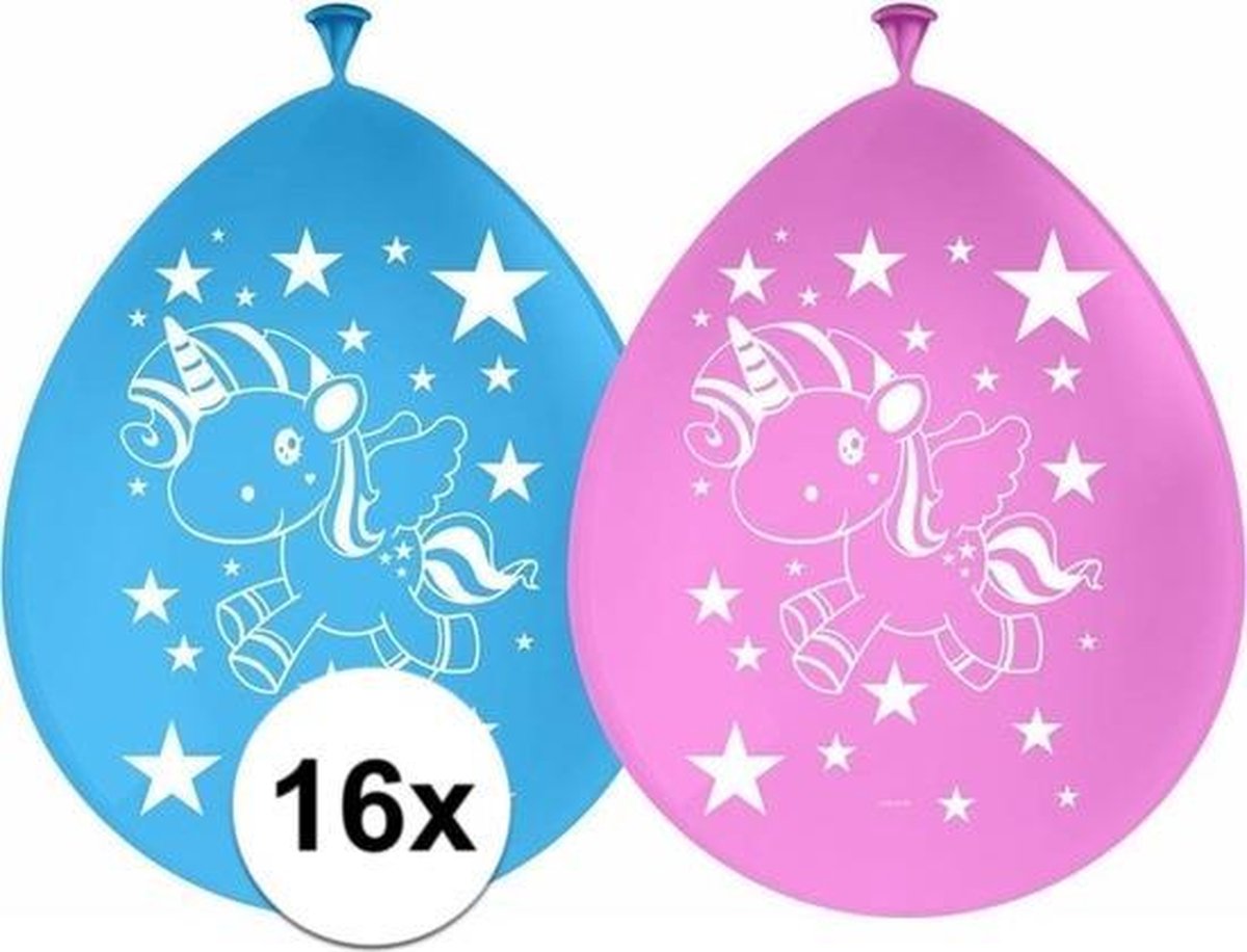 16x Eenhoorn themafeest ballonnen 30 cm - Kinderfeestje/kinderpartijtje versiering - Kinderverjaardag decoratie