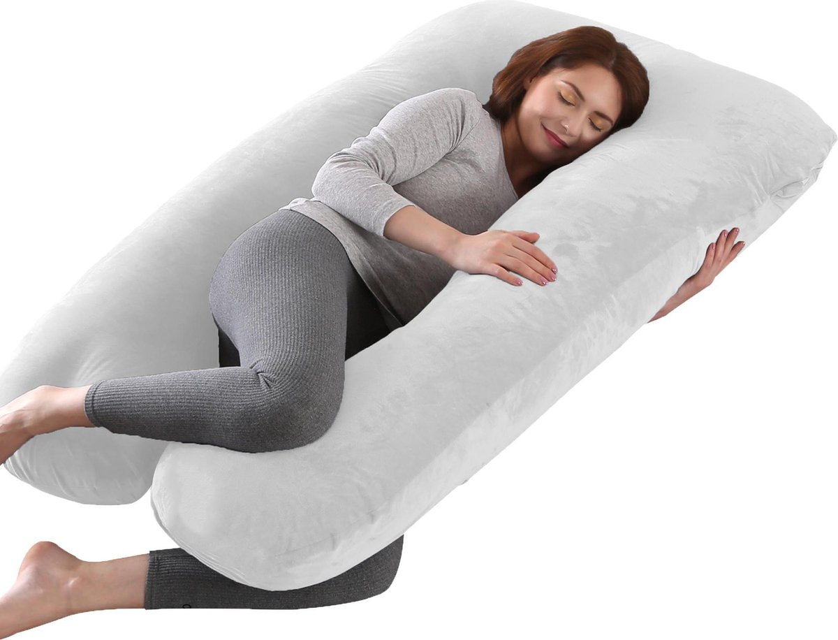 Litollo® Zwangerschapskussen XXL - Voedingskussen - Lichaamskussen - 280cm - Zachte fleece stof - Body pillow - Afneembare hoes - Wit