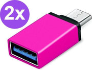 Set van 2 USB-C naar USB-A adapter OTG Converter USB 3.0 - USB C to USB A HUB Verloop - Roze