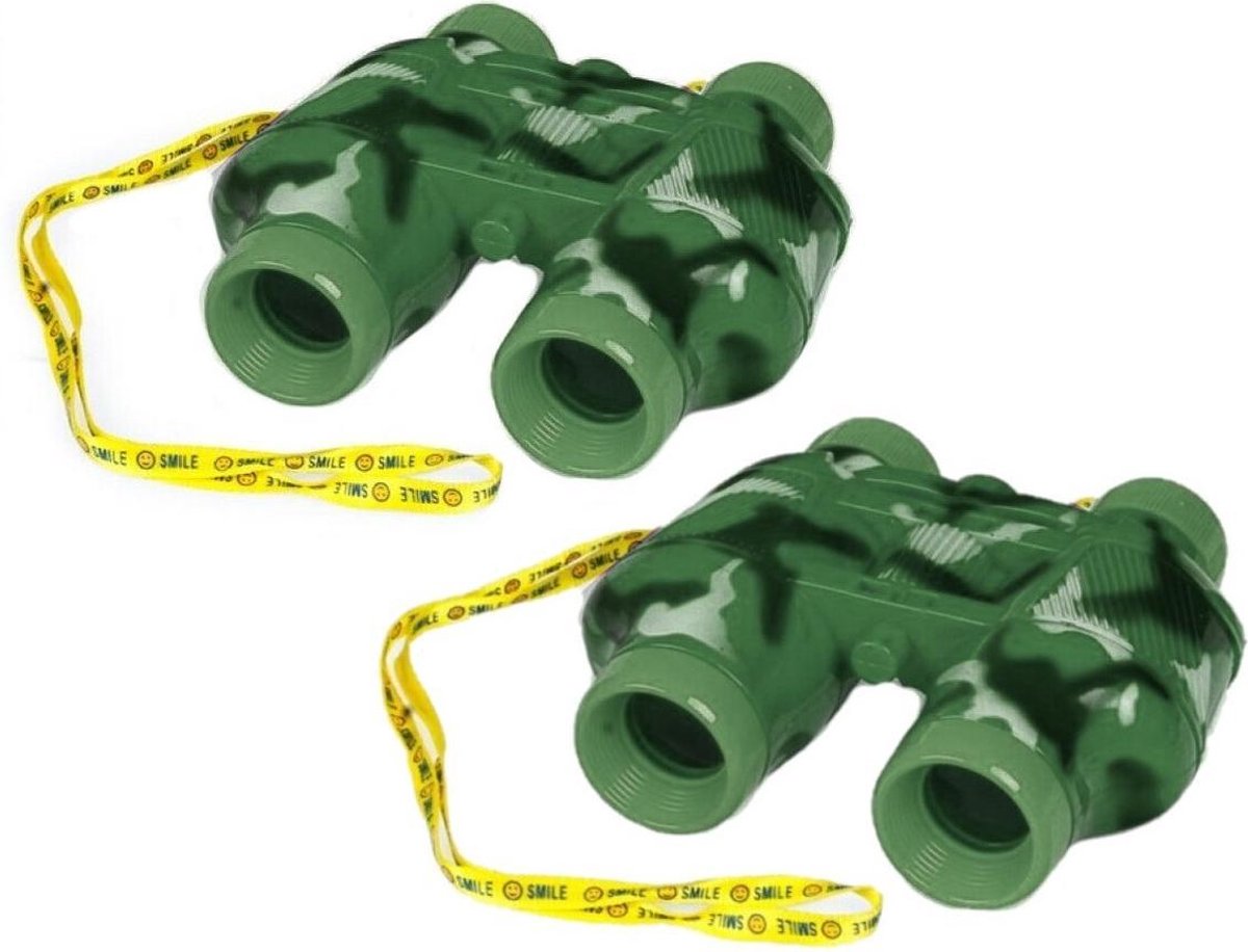 2x stuks kinder speelgoed verrekijkers groen voor peuters 14 cm - Safari verkennen - Ontdekkingsreis - Verrekijkers voor kinderen