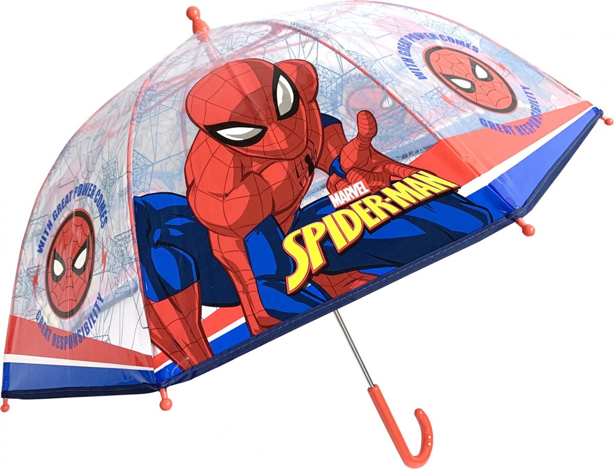 Chanos Paraplu Spiderman Rood/transparant 45 Cm