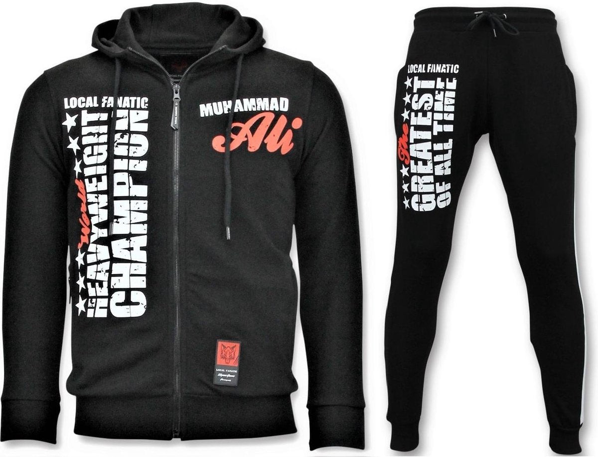 Local Fanatic Exclusieve Heren Joggingpak - Muhammad Ali Sport Set - Zwart - Maat: XL