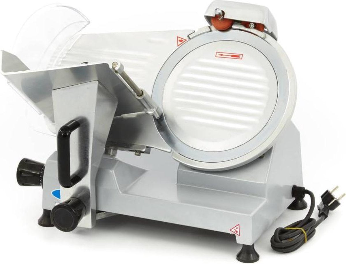 Vleessnijmachine 250 mm - 300 RPM - Aluminium - Variabele Snijdikte 1-12 mm - RVS Mes - Professionele Snijmachine / Elektrische Vleessnijder - Maxima