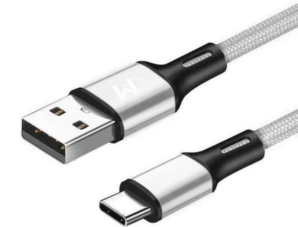 USB-C Data- en Laadkabel - 2.4A Snellader Kabel - Fast en Quick Charge Oplaadkabel - Type C Naar USB-A - Oplaadsnoer Telefoon - Laptop - Samsung Galaxy en Note S7/8/9 - Sony - OnePlus - Gevlochten Nylon – Grijs – 3 Meter - Wilsem ®