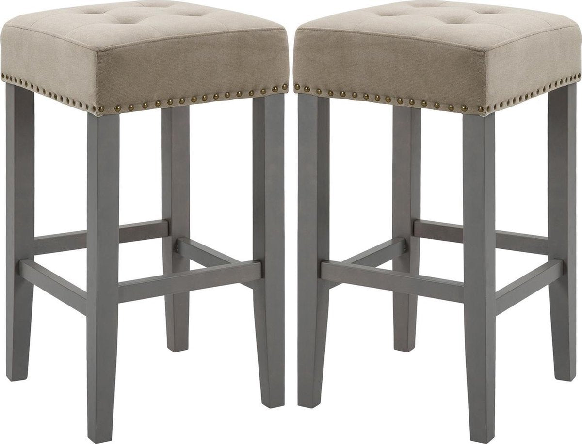 Set van 2 barkrukken met voetsteun - Barkruk - Kruk - Stoelen - Decoratie - Stof - Grijs - 38