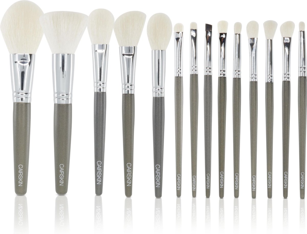 CAIRSKIN Sage Green Full Set 14 Professional Face & Eyes - Natural Hair - Professionele Visagie Penselen - Premium Quality Brushes