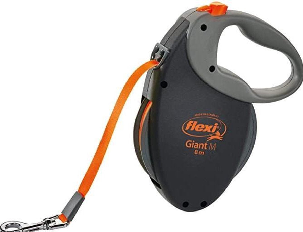 Flexi - Giant Rollijn  - Maat M - 8 Meter - voor honden tot ± 25 kg - Zwart/Oranje