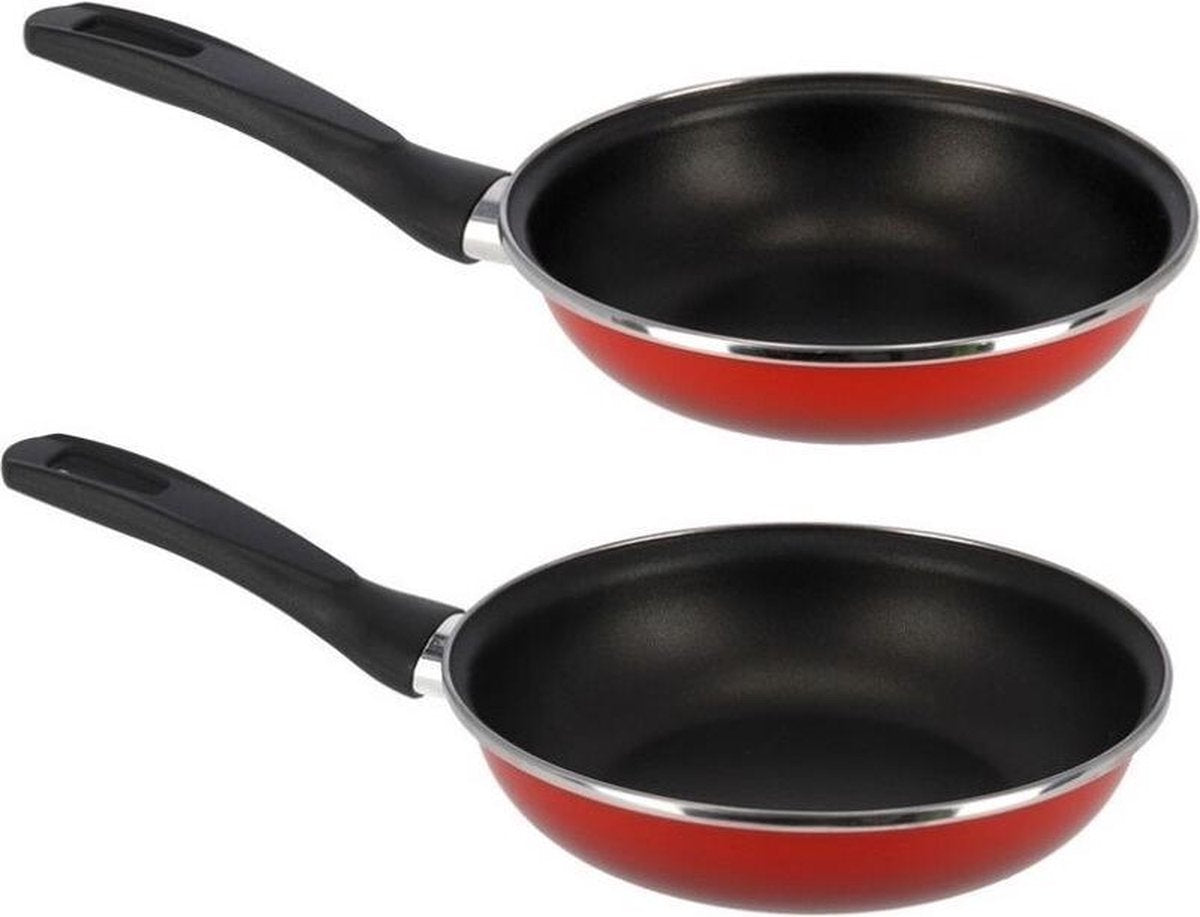 2x formaten koekenpannen set rood Merida - 20 en 26 cm diameter - Braadpannen/bakpannen