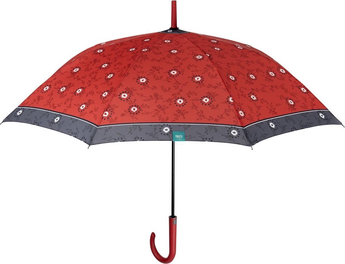 Perletti Paraplu Time Dames 102 Cm Microfiber Rood/grijs
