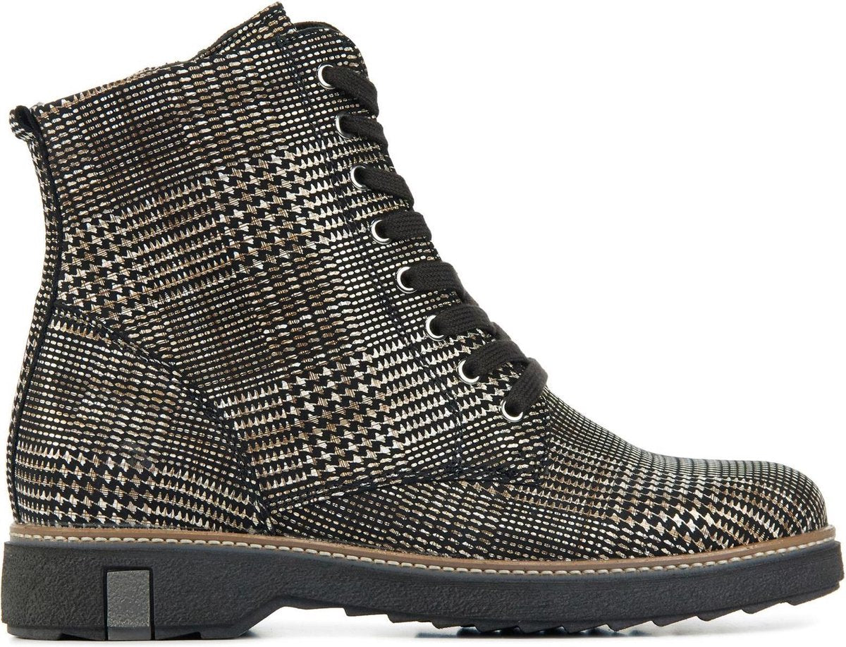 Waldlaufer Vrouwen Leer  Veterboots / Laarzen / Damesschoenen 683801 ruit - Zwart - maat 40