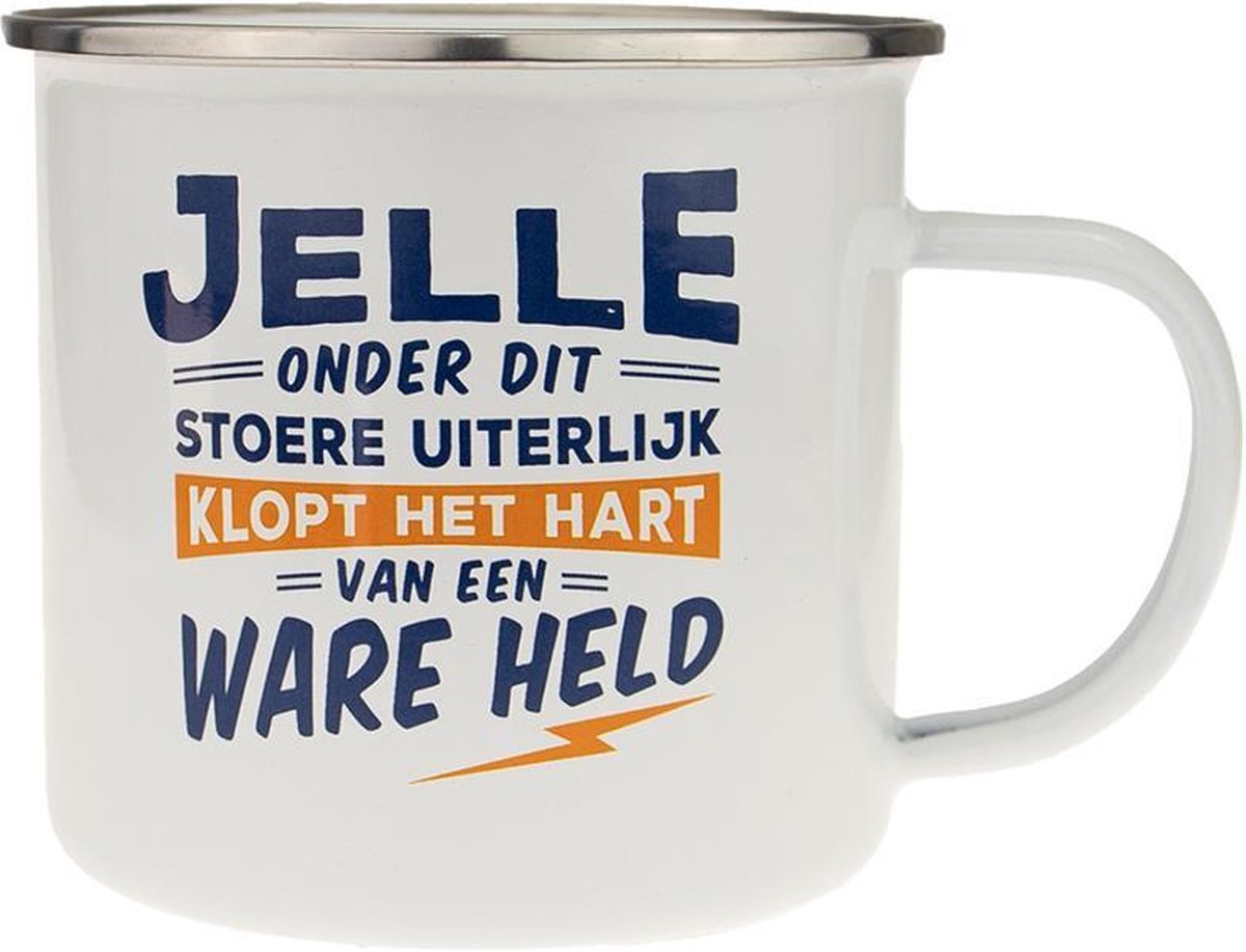 Mok - Top vent - Jelle - Geëmailleerd - Gevuld met een dropmix - In cadeauverpakking