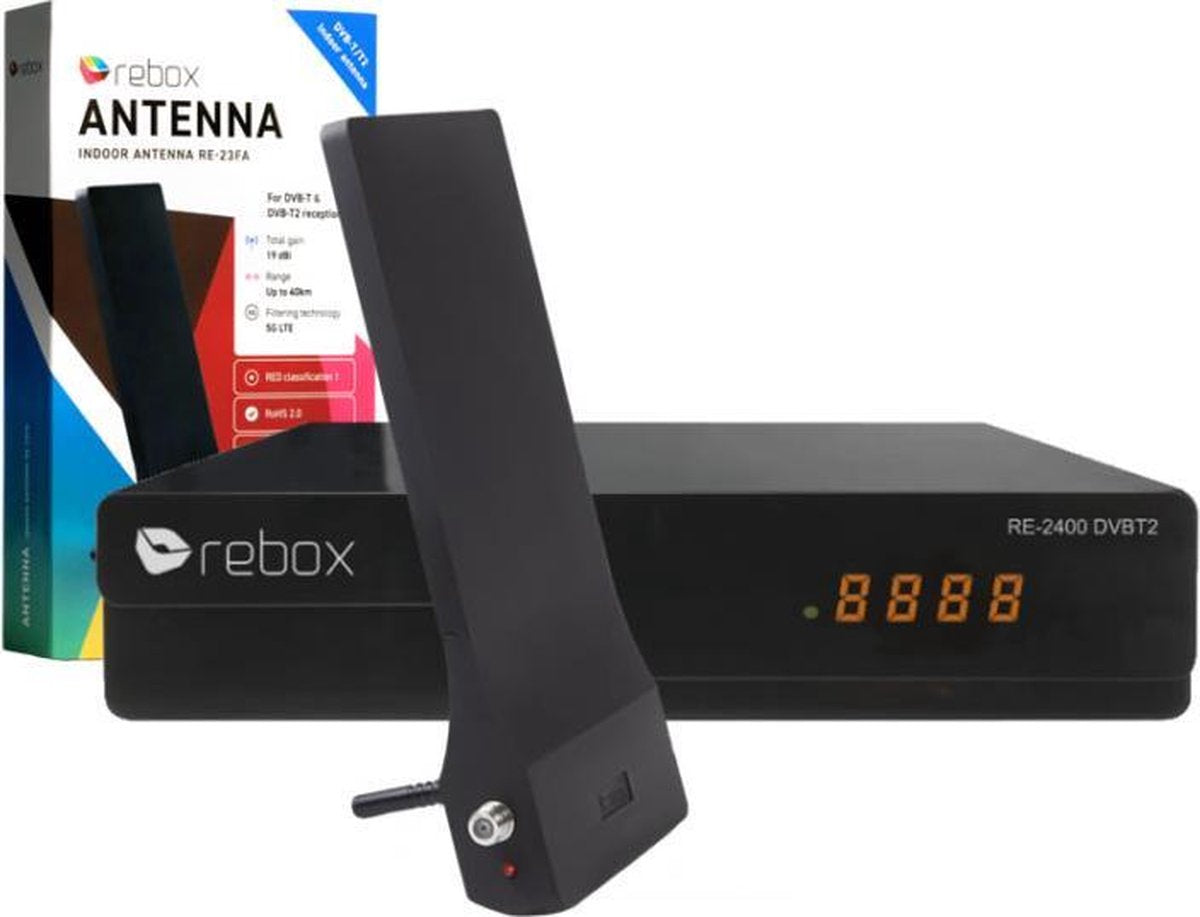 Rebox DVBT2 Indoor Pakket - DVB-T2 ontvanger plus DVB-T2 antenne