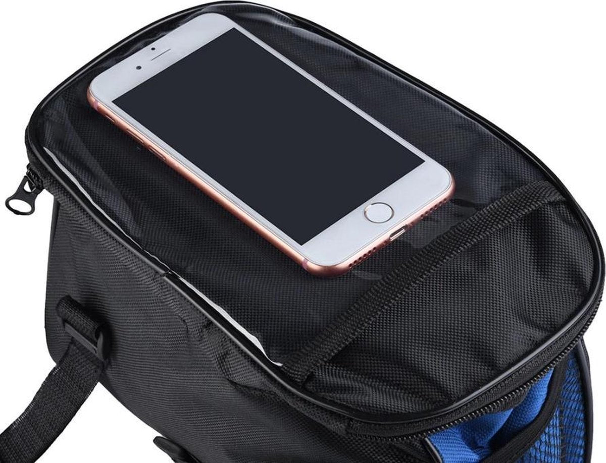 BikerVibes | Fiets Stuurtas met Smartphonehouder | Zwart/blauw
