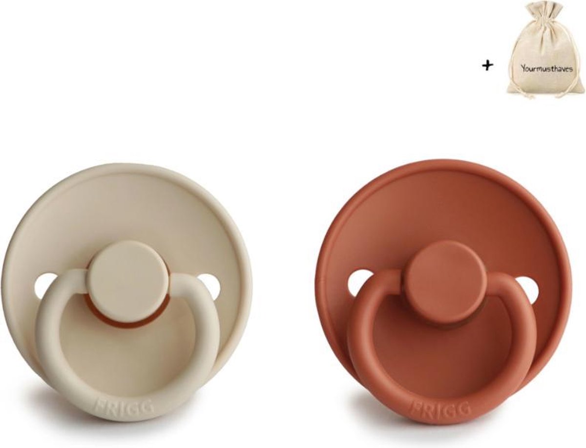 FRIGG | Fopspeen Duo | T1 | 0-6 maanden | Classic | Natuurrubber | Rust + Sandstone| Met YOURMUSTHAVES speenzakje