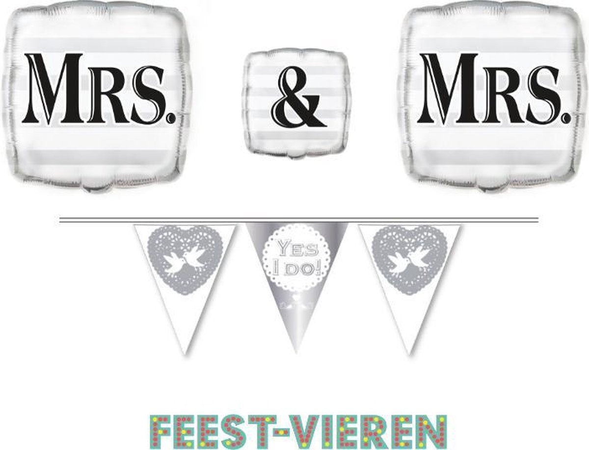 Mrs & Mrs folie ballonen +  Yes I Do slinger