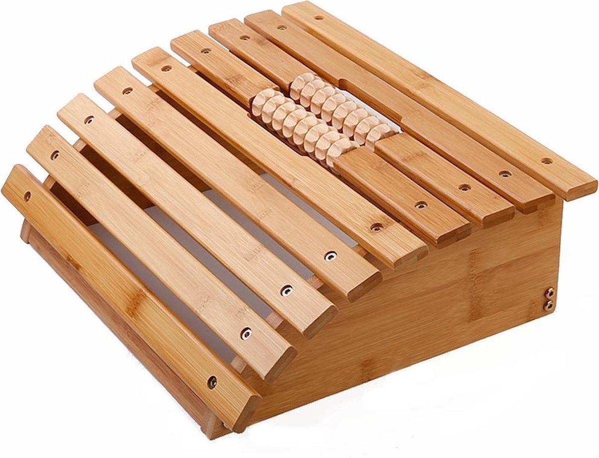 Voetmassage Roller bank bamboe hout - Ontspannende Voet massage door de voetmassageroller - Reflexologie - Voetroller voor voetmassage - Voor op de grond of onder bureau - Decopatent®