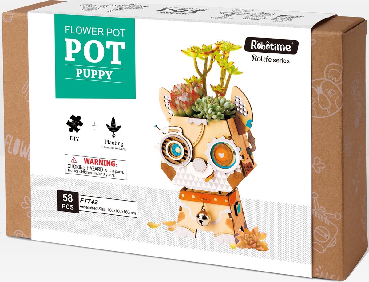 Robotime Puppy FT742- Houten Modelbouw - Bloempot - DIY