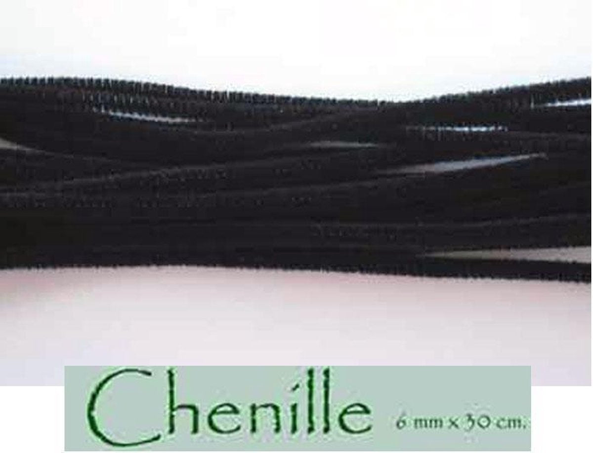 Zwarte Chenille/Pijpenrager/Knutseldraad -30cm x 6mm - 100 stuks