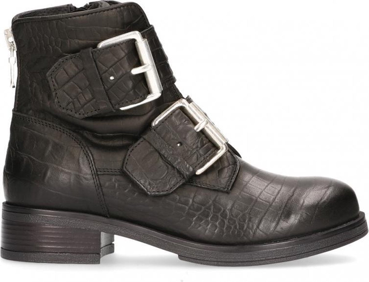 Van Dalen  - Bikerboot Met Croco Print Leer - Womens - Black - 37
