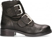 Van Dalen  - Bikerboot Met Croco Print Leer - Womens - Black - 37