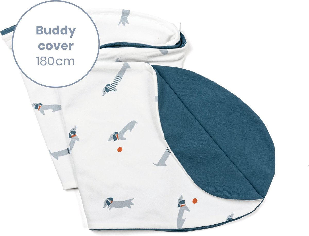 doomoo Buddy Cover - Dog Blue - Hoes voor voedingskussen Buddy - biologisch Katoen - 180 cm