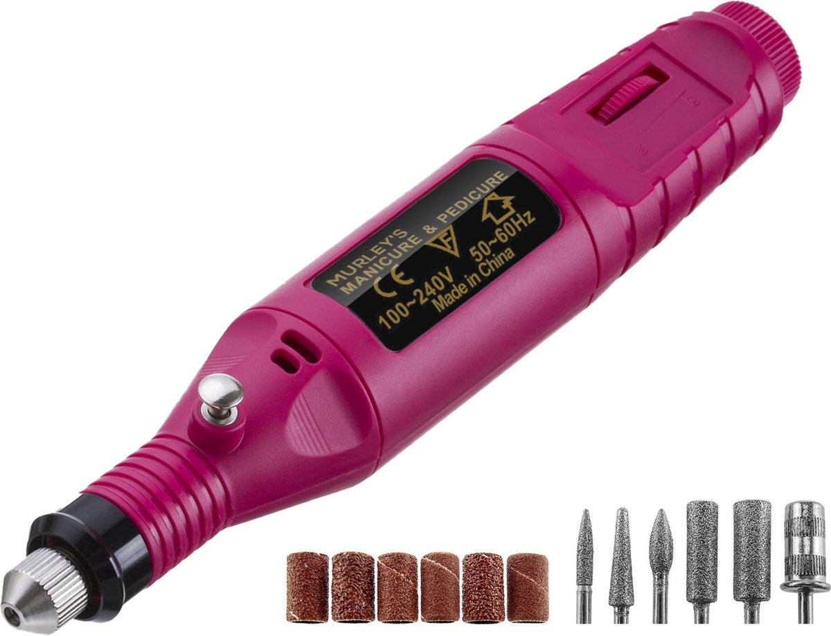 MURLEY'S Elektrische Nagelfrees - Beginners & Professionals - 20.000 toeren - Incl. 6 Bitjes en 6 Schuurrolletjes - Manicure & Pedicure Set - Nagelvijl Gelnagels & Acrylnagels - Vijlen - Polijsten - Nagelset Apparaat - Manicureset