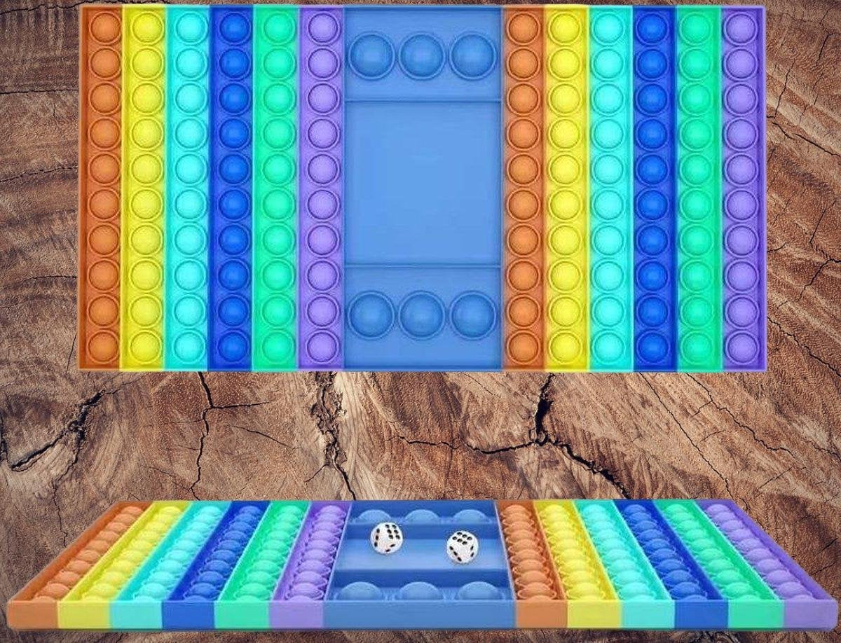 Fidget toy - XXXL pop it spel met dobbelsteen - Nieuwe formaat - Gezien op TIKTOK  - RAINBOW COLOR.