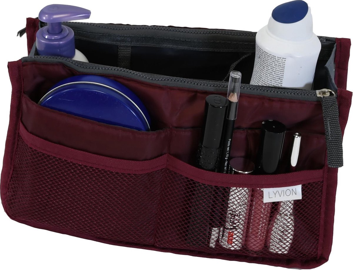 Bag in Bag Tas Organizer 11 vakken en ritssluiting - Wijnrood