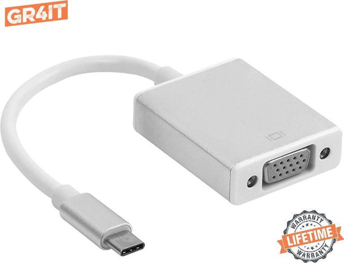 GR4IT Premium USB-C naar VGA Converter Adapter - Thunderbolt 3 - Zilver - 0