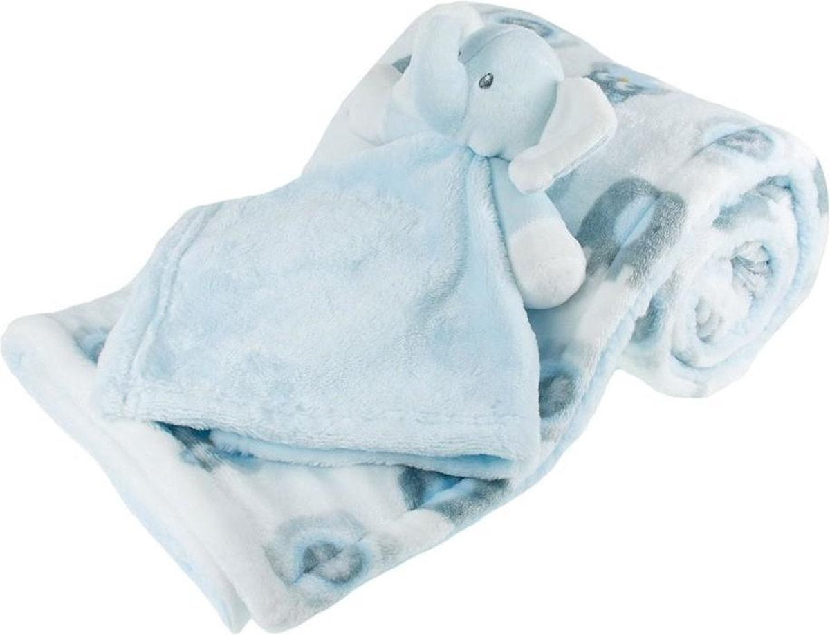Soft Touch Deken Met Knuffel Olifant 70 X 100 Cm Wit/blauw