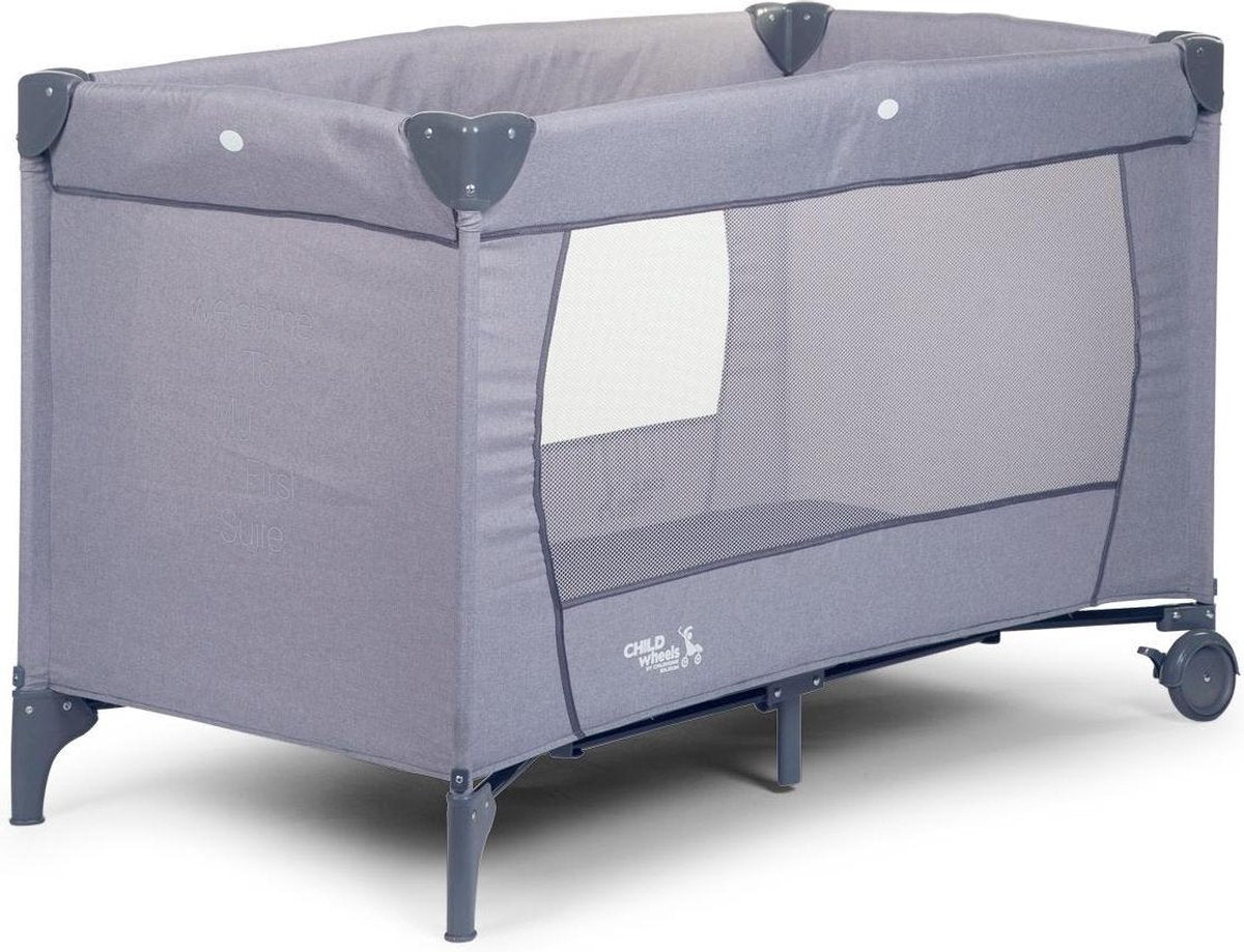 Reisbed Canvas Grijs met Wieltjes - 60x120cm | Childhome