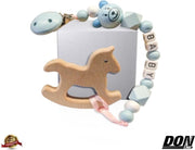 1 x Blauw Houten Kralen Speenkoord / Babyfopspeenketting / Fopspeenketting / Baby Bijtring Anti-drop Beukenhout Fopspeen Riemclip / Spenenketting / baby pacifier cord - Babyshower - Kraam Cadeau + 1 x Houten Bijtring Hobbelpaard