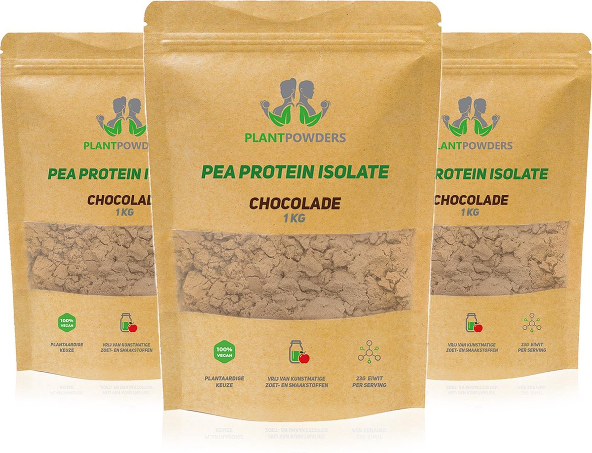 Plantpowders - Plantaardige Eiwitshake - Proteïne Poeder - Eiwitpoeder - Vegan Proteïne Shake - Chocolade - 3 x 1000 gram (99 shakes) - Vrienden Voordeelbundel
