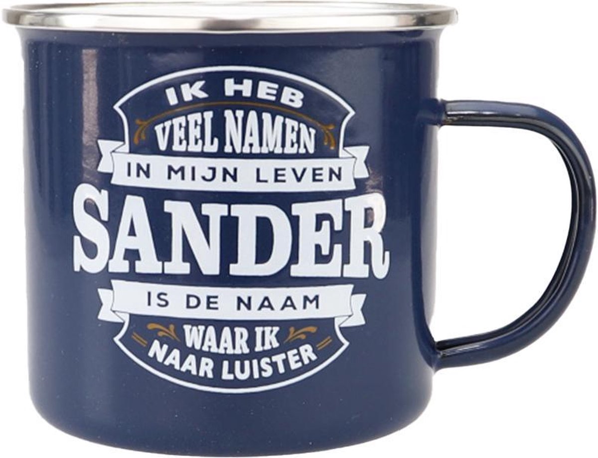 Mok - Top vent - Sander - Geëmailleerd - Gevuld met verpakte Sorini bonbons - In cadeauverpakking